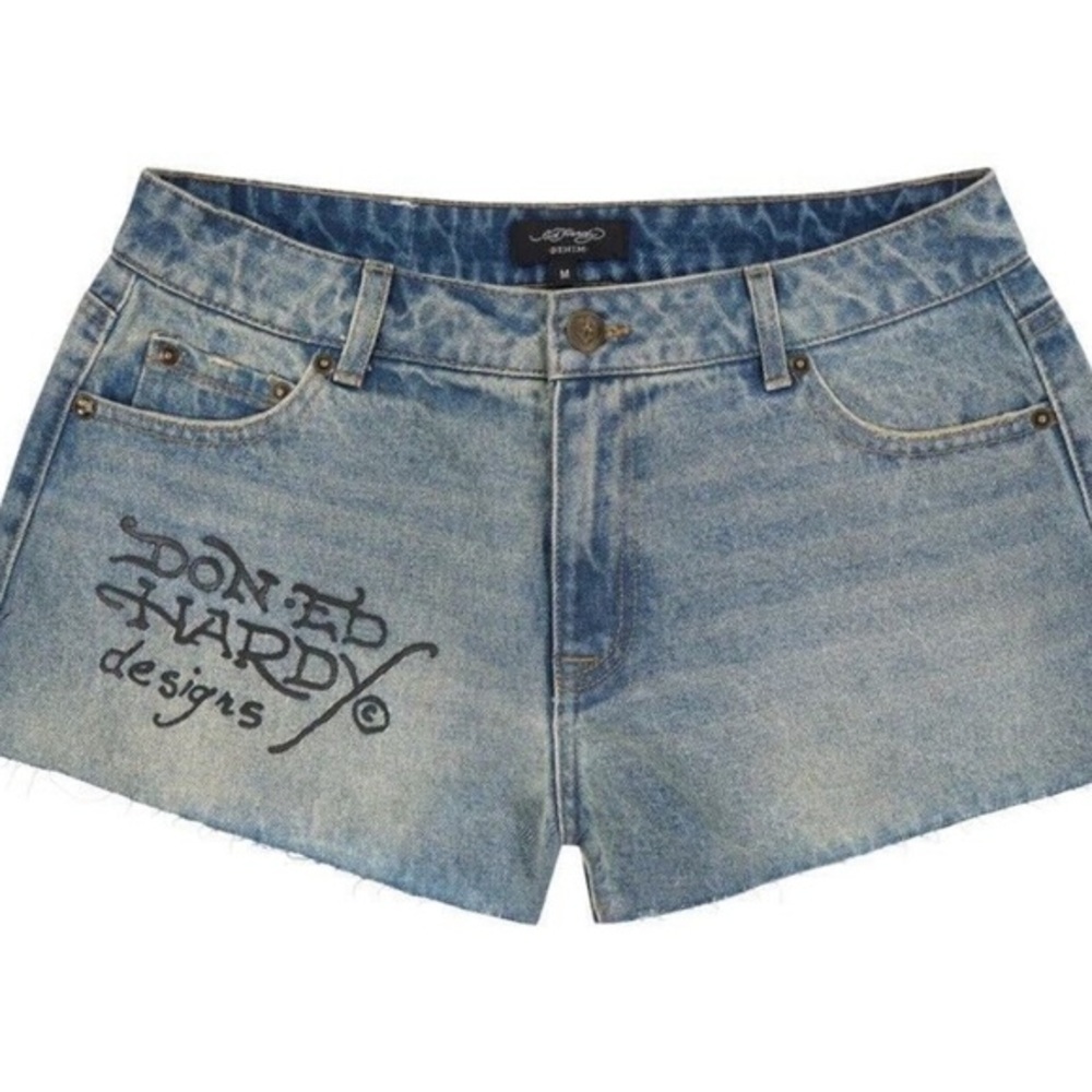 Ed Hardy Swallow Light Tint Denim jeans raw hem‎ cut off Shorts  WEHD8000-5 sz M - Picture 5 of 7